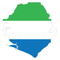 Vector map of Sierra Leone filled with the national flag colors. Ideal for geography, education, travel, and West African design projects. © Hambellinga