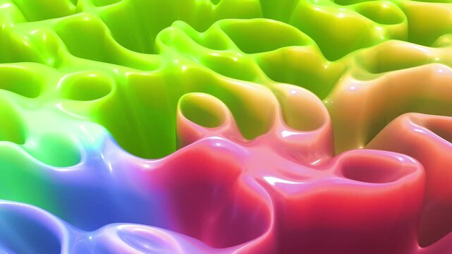 Abstract Colorful Glossy Fluid Wavy Surface 3D Loop Animation