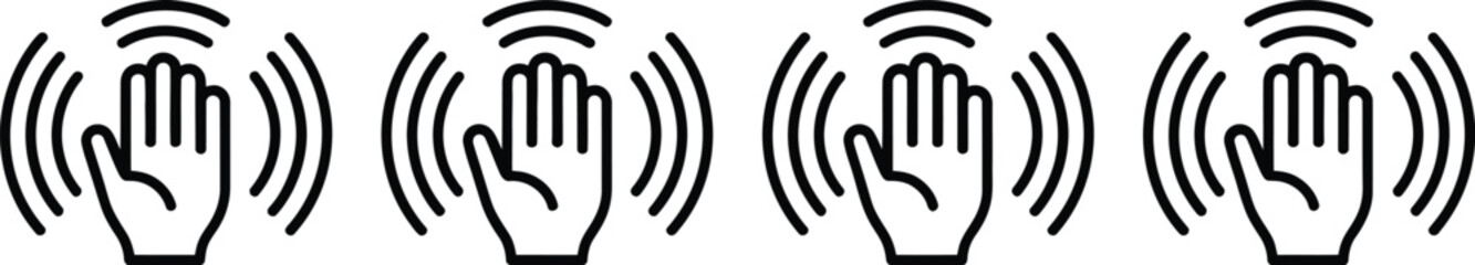 Hand waving icons set, hello and goodbye gesture symbols for greeting, communication, chat apps, social interaction, and user interface design. © Rohan Kapoor