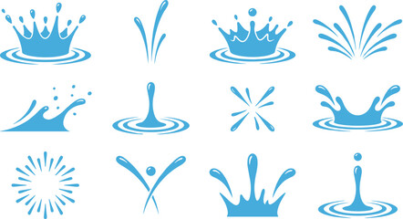 Naklejka premium Collection of blue water splash and liquid droplet shapes for