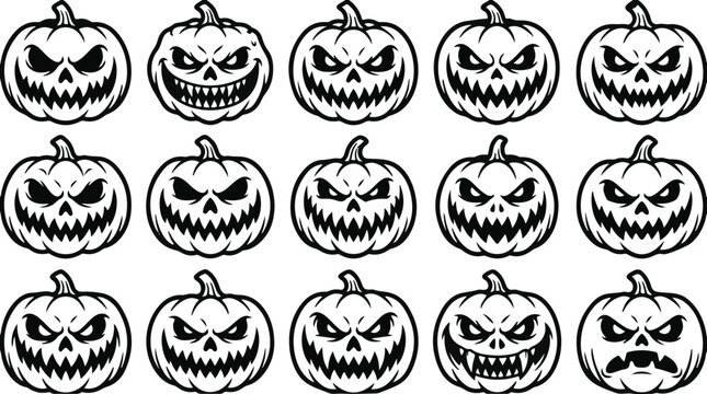 Image 5: Collection of 13 unique angry jack o' lantern faces for halloween decor