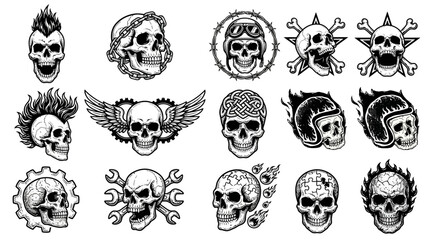 Fototapeta premium Collection of skulls with various designs.