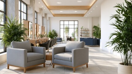 Fototapeta premium Modern beauty salon interior with stylish seating area, luxury wellness and personal care concept.