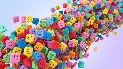 Fototapeta premium Vibrant 3D Emoticons Flowing in a Stream of Digital Communication
