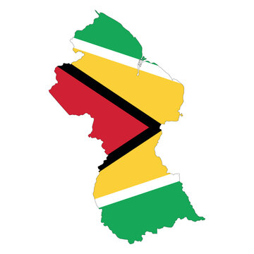 Vector map of Guyana filled with the national flag colors. Perfect for geography, education, travel, and South American design projects.