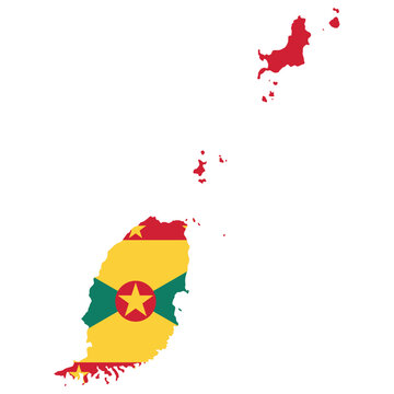 Vector map of Grenada filled with the national flag colors. Perfect for geography, travel, education, and Caribbean design projects.