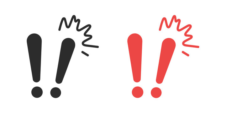 Two exclamation marks, one black and one red, with radiating lines to indicate emphasis or a warning