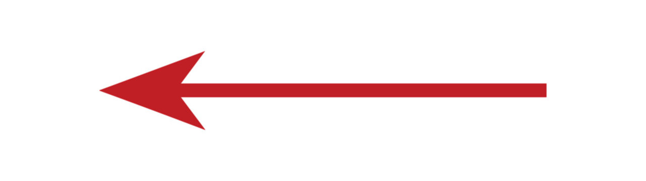 A bold red arrow pointing to the left on a clean white background. The arrow is a simple, graphic representation of direction and movement