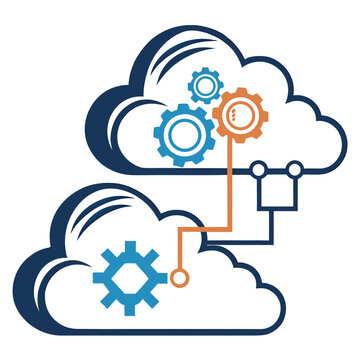 Cloud computing concept with connected gears and network technology illustration