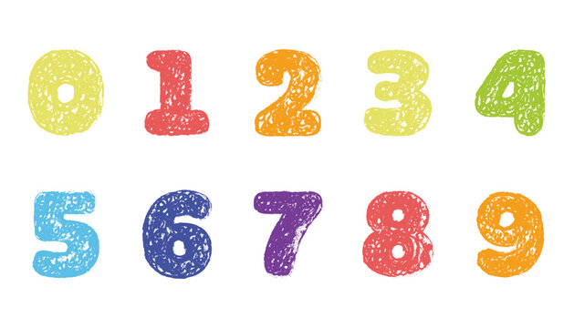 Colorful hand drawn chalk numbers for kids learning