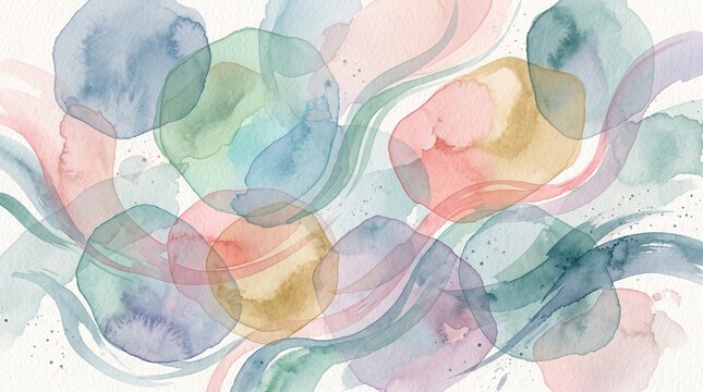 Ethereal Abstract Watercolor Background with Soft Pastel Overlapping Circles and Fluid Artistic Wave Patterns