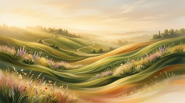 Scenic French Countryside Landscape with Rolling Hills