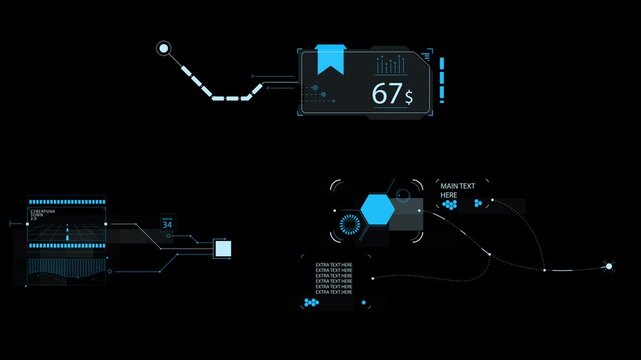 Technologies hud screen displays animations HUD scifi futuristic element digital display control panel motion . Abstract screen dynamic interface FUI hud element with transparent background