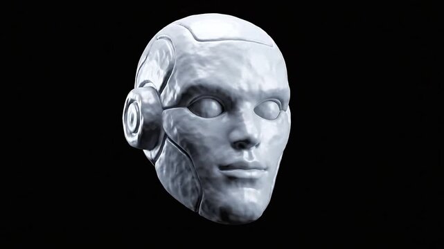 Ai robot head emerging from blue particles artificial intelligence