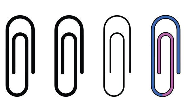 Paper clip icon set, office stationery, document attachment sign. Solid, Outline and Color styles
