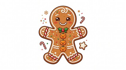 Fototapeta premium Cute gingerbread man with pumpkin buttons isolated on white background