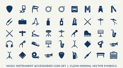 Music instrument accessories icon set clean minimal vector symbols musical equipment symbols. © Tah