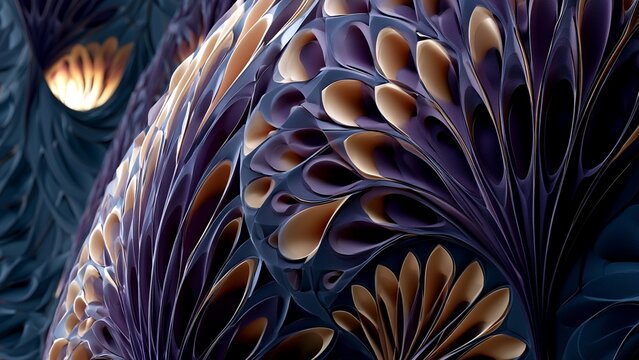 Deep Blue Purple Organic Petal Fractal 3D Abstract Background