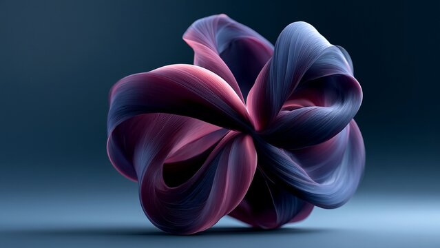Dark Blue Pink Folded Ribbon Flower 3D Abstract Digital Art