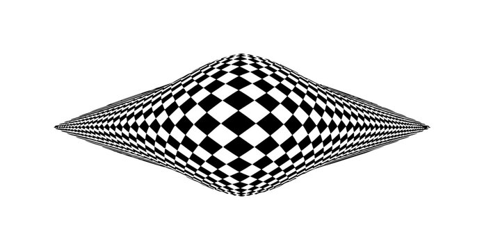 Optical illusion, 3D checkered pattern, black and white, geometric design, abstract background