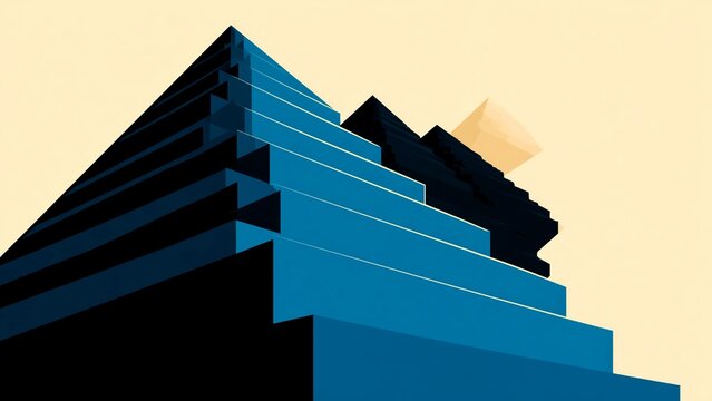Low Angle Blue Black Stepped Pyramid Corner Vector Illustration