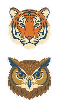 Colorful vector illustration of a stylized tiger head.