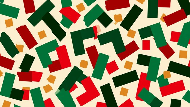 Scattered Flat Rectangle Shapes Red Green Cream Vector Pattern