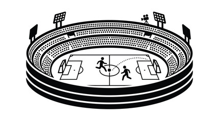 Vector illustration of a stadium with soccer players on a field black and white © Emon