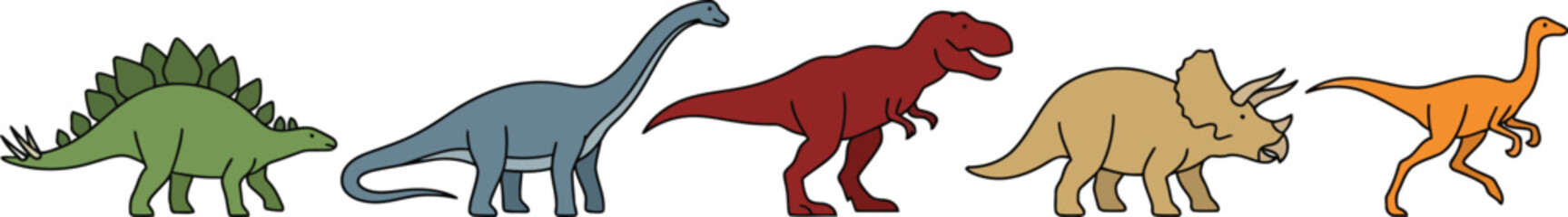 Set of colorful dinosaur species in a flat minimalist vector illustration for kids and education © KhadizaAkter