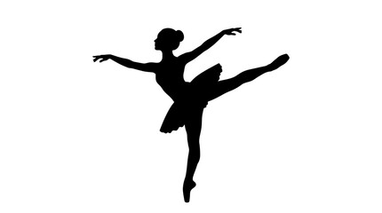 Ballerina In Mid Leap Black Silhouette Against White Background © Amena
