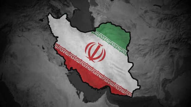 Iran Border Map Animation. Iran Border Map Animation With Flag Texture Zoom In
