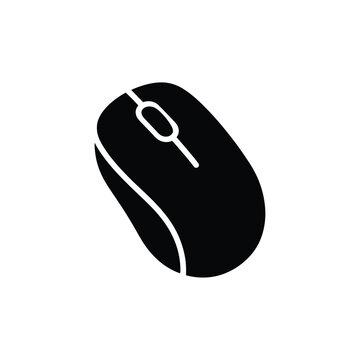 A highly detailed black computer mouse icon with white outline on a clean white background for tech and design projects