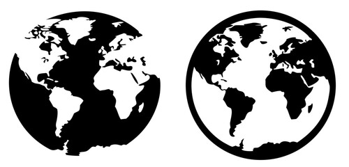 Two globes with contrasting light and dark continents representing global diversity and communication © Mim Studio