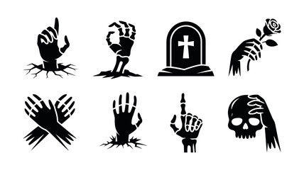 Fototapeta premium Halloween Skeleton Hand Silhouette Set Vector Illustration
