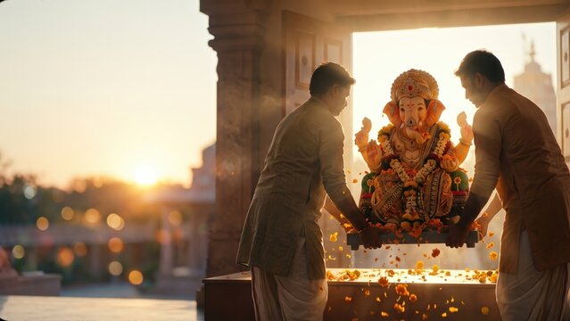 Carrying Ganesh Idol for Visarjan &ndash; Sacred Farewell Procession Begins