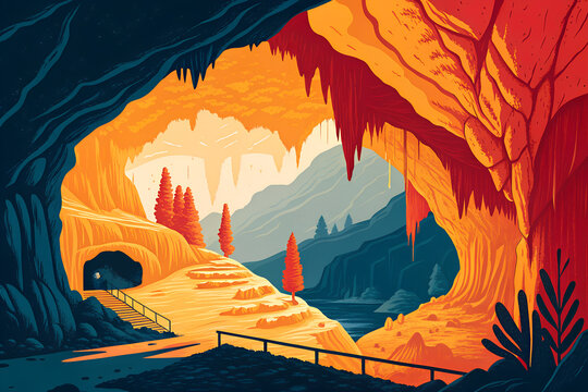 Borra Caves, Andhra Pradesh, modern vector illustration