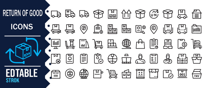 E-commerce Product Return and Logistics Linear Icons Vector Set
