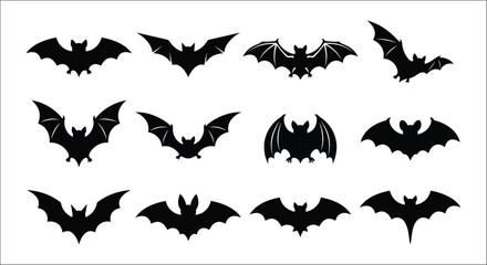 Fototapeta premium Bat Silhouettes Collection Black Shapes On White Background