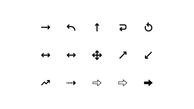 Arrow Icons Set of Various Directions with Bold Line Style on White Background for Navigation and Ui Design