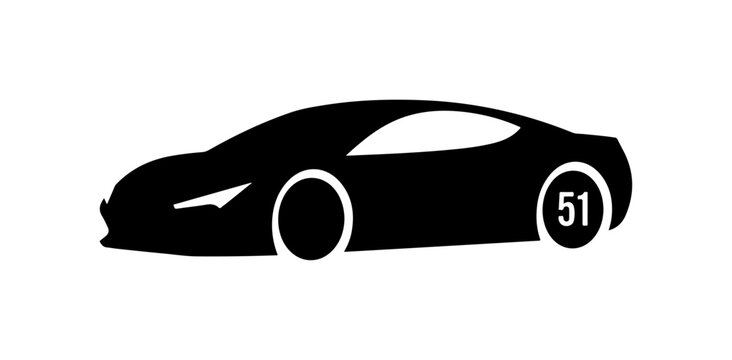 Black sports car vector, racing number 51, silhouette illustration, automotive design element