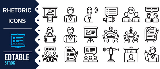 Fototapeta premium Presentation and Speech Editable Stroke Vector Icon Pack