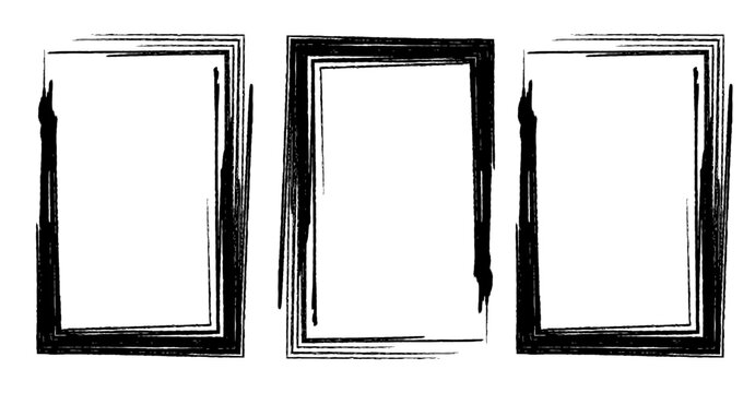 Grunge triptych frame vector. Minimalist triple border graphic template.
