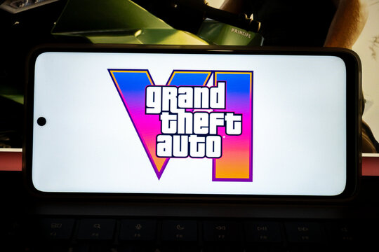 Grand theft auto vi logo displayed on mobile device