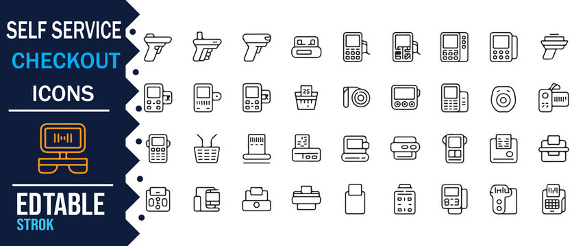 Minimal Self Checkout Icons Pack for Retail Store Payment Systems
