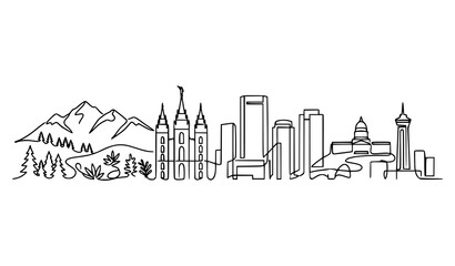 Obraz premium Salt Lake City Skyline One Continuous Line Drawing Vector Illustration Utah Landmark