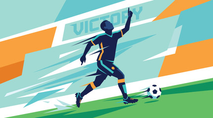 Obraz premium Soccer Player Jumping Action Silhouette with Gold Outline