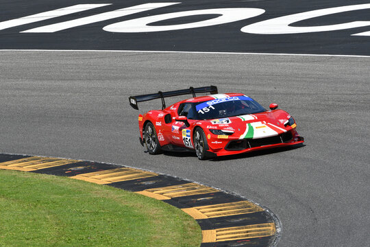 Scarperia, Italy - September 14th 2025: Ferrari 296 Challenge of team AF CORSE drive by Megna - Barbolini in action during Italian Championship GT Endurance race event at Mugello Circuit.
