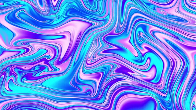 Abstract blue and purple wavy liquid lines forming a psychedelic marble pattern loop background