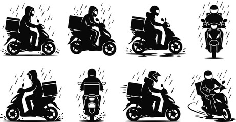 Delivery riders on scooters and motorcycle icons © RUMA AKTHER