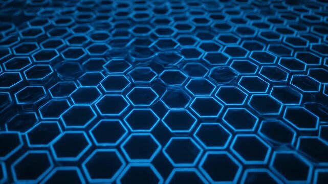 Glowing blue honeycomb pattern. Abstract digital design of hexagonal cells